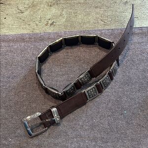 Donna Katz Waist Belt Brown with Silver medallions size Large
